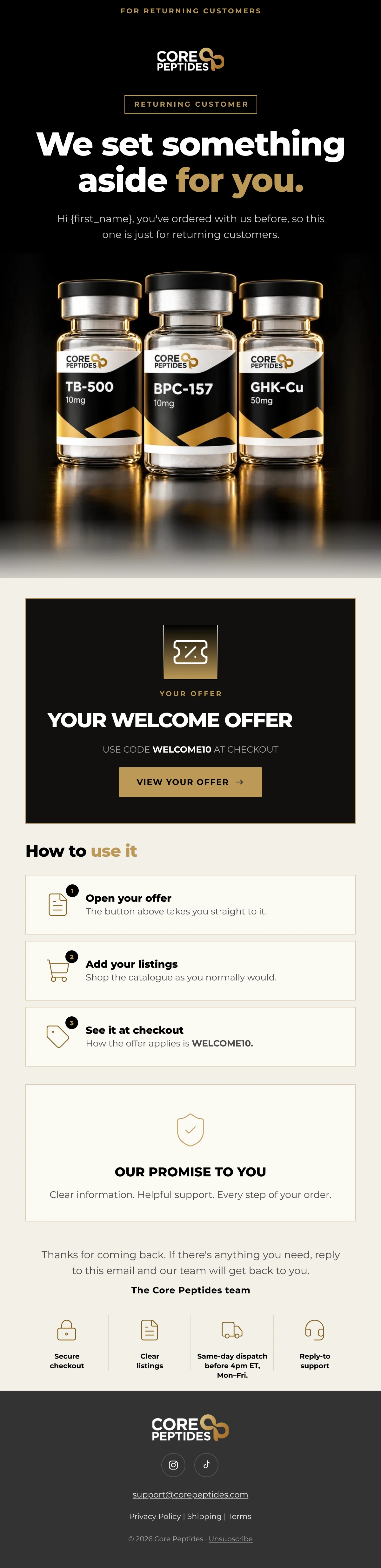 Core Peptides vip email design