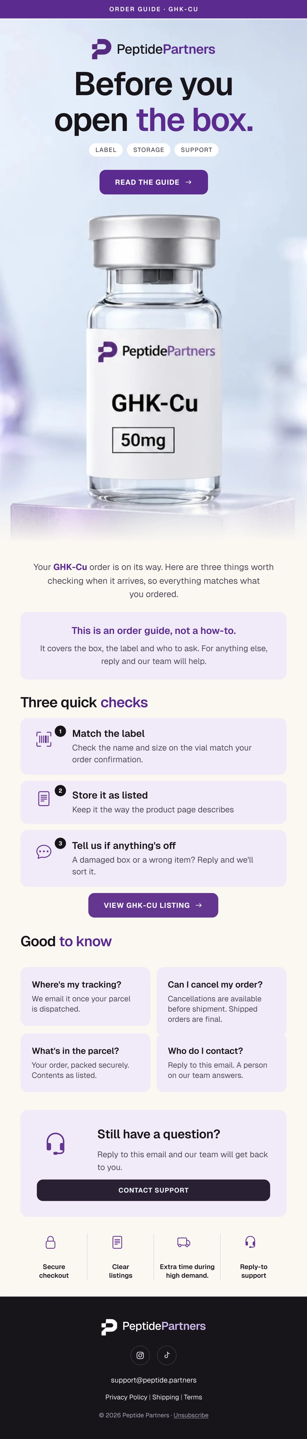 Peptide Partners education email design