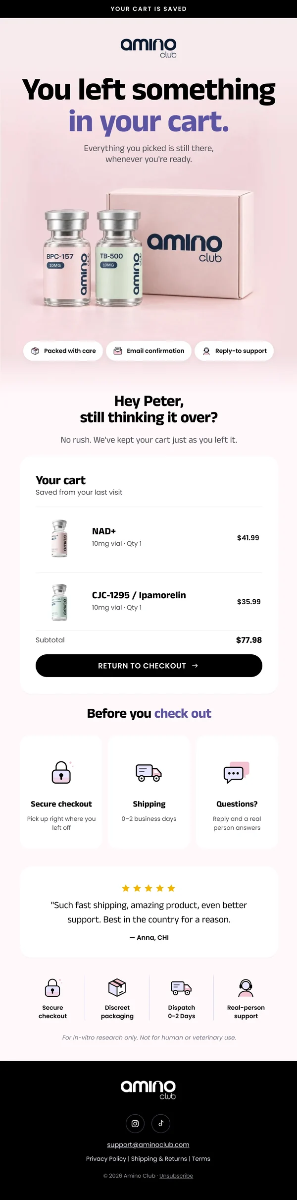 Amino Club cart email