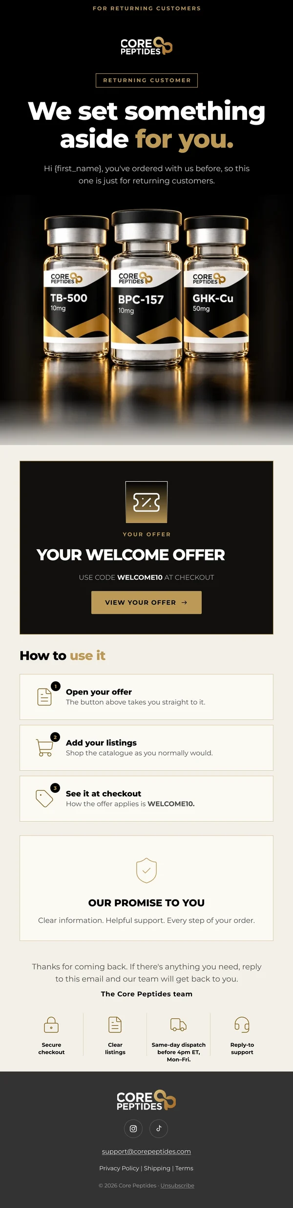 Core Peptides vip email design