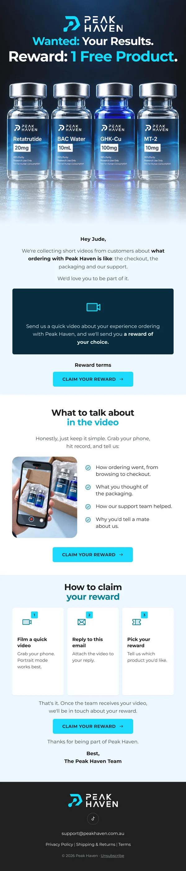 Peak Haven reward email design